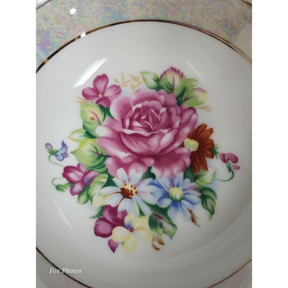 Vintage Ugaco Ceramics Japan Hand Painted Rose Bowl 7.5" Round Gold Gilded - Picture 8 of 9